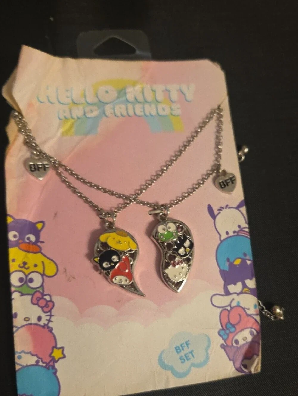 Hello Kitty Silver-Tone Pink BFF Split Heart Necklace Set Not For Kids Under 3 Y
